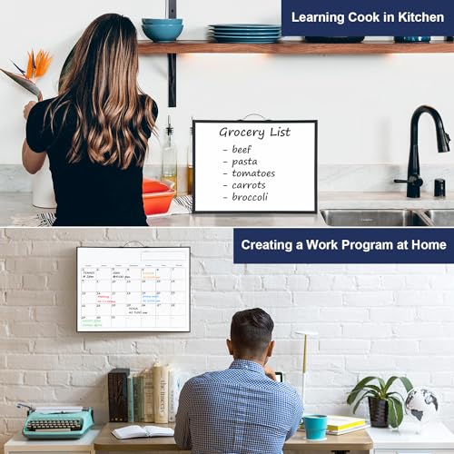 TSJ OFFICE White Board Calendar - 12 X 16 Inches Magnetic Dry Erase Board Monthly Calendar, Double Sided Whiteboard with a Handle, to Do List Notepad for Office, Home, School, Black Aluminum Frame - color: Black-whiteboard & Calendar