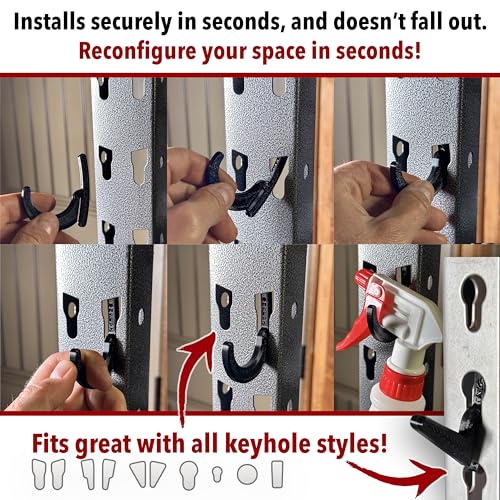 Heavy Duty Plastic L-Hooks and J-Hooks for Garage Shelving, Compatible with Keyhole Slots, UV-Resistant, 40 lbs Load Capacity (15, White L-Hook and J-Hook Assortment)