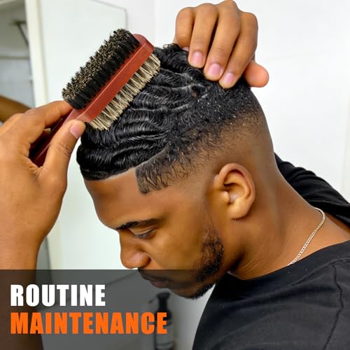 Men Wave Club Brush, 100% Natural Boar Bristle Hair Brush with 2-Sided Soft Hard Brush for Men and Barbers Thick Coarse Hair, Detangling, Smoothing