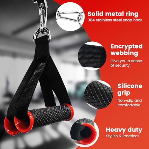 Ultra Heavy Duty Exercise Handles, Cable Handles Gym Equipment Attachment, Double D-Ring Grips, Encrypted Webbing, Red Edge Design Non-Slip Comfort Grips - color: Red