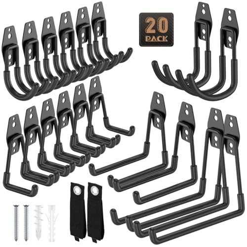 Heavy Duty Garage Hooks for Storage & Hanging Items, 20-Pack | for Hanging Bikes, Hoses, Ladders, Ropes, Garden Tools; for Garage, Warehouse, Yard, Shed - color: 20-Pack Set Black