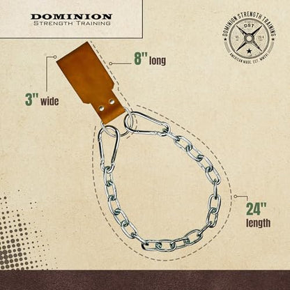 Leather Dip Belt Strap with Chain for Weight Lifting - For Weighted Dips and Pullups - Made in the USA