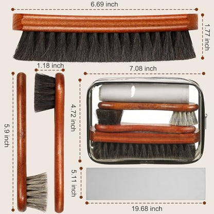 4Pcs Shoe Brush, Premium Horse Hair Brush for Leather, Professional Shoe Polish Brush, Long-Lasting Shoe Cleaning Brush, 100 Percent Horsehair Shoe Brush Shine Kit for Cleaning and Polishing - size: 4PCS