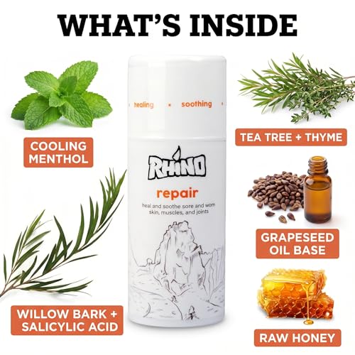 Rhino Skin Solutions Repair Cream Made for Your Adventure, Hand Repair Cream for Dry Cracked Hands, Non Greasy Hand Lotion with Honey and Tea Tree for Athletes and Workers, Made in USA (16 oz) - size: 16 Ounce (Pack of 1)