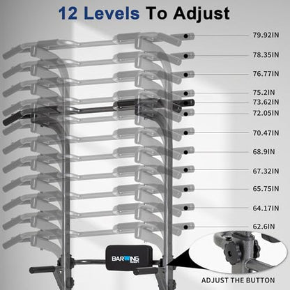 BARWING Pull Up Bar Station, Power Tower, Dip Station with 3D Backrest, Multi-Function Strength Training Stand Rack, Adjustable Height Dip Bar for Home Gym Workout Stand Fitness Exercise Equipment - color: Dark grey