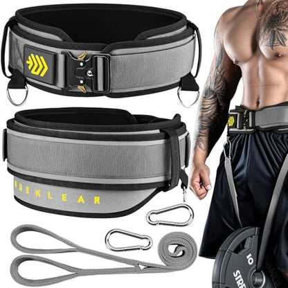 MANUEKLEAR 2-in-1 Weightlifting Belt & Dip Belt with 36.7 IN Rope, Double-Layer Weight Lifting Belts, Powerlifting Gym Weighted Belt for Pull Up Squat - color: Sleek Grey, size: M(30-33in)