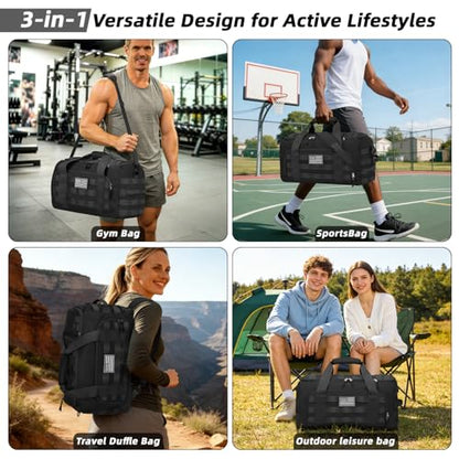 ZOMFELT Gym Bags for Men, 22x14x9 Carry On luggage Duffle Bag for Travel | 3-in-1 Sports Basketball Bags with Removable Dividers & Shoe Compartment, Waterproof Weekender Overnight Travel bag, Black - size: Medium