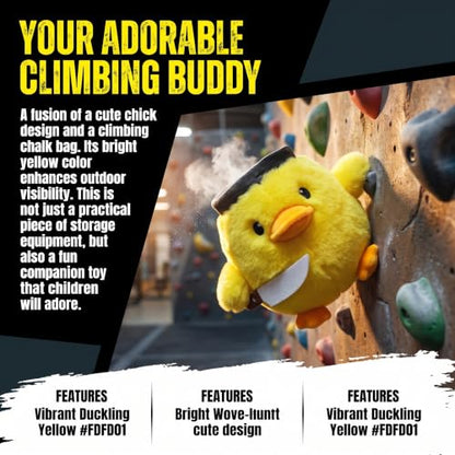 Cute Yellow Chick Plush Chalk Bag for Rock Climbing, Fluffy Animal Magnesium Pouch with Adjustable Strap, Novelty Chalk Bucket for Bouldering Gym Training