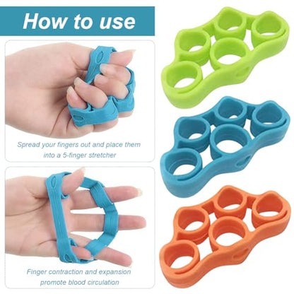 9Pcs Finger Trainer Set, 3pcs 5-finger Stretcher Exerciser/3pcs Hand Exercise Ball /3pcs Hand Grip Strengthener Ring for Grip Strength, Muscle Training, Sports, Rock Climbing