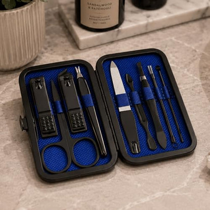 Nail Clipper Set 9 Piece Manicure Kit Nail Care Tools with Portable Case Fingernail Toenail Grooming Set - color: 9pack Blue