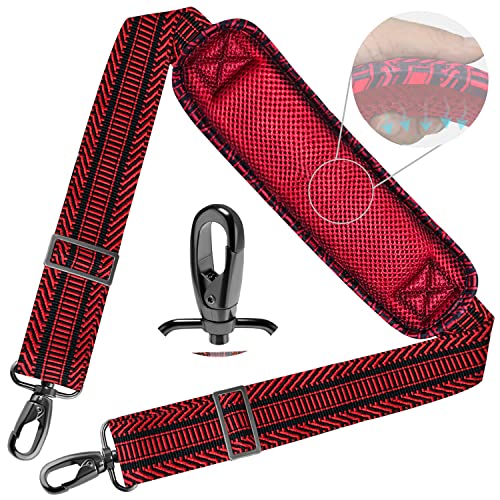 Shoulder Strap 78" Universal Handbag Strap with Ultra-thick Fixed Padded and Dual Balanced Adjustable Buckles Shoulder Crossbody Strap for Briefcase Messenger Bag Laptop bag Luggage，Bk&Red Jacquard - color: Black&red Jacquard
