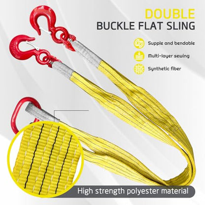 Lifting Slings Straps with Hooks - 5 Feet, 13227 Pounds Capacity | Polyester Bridle Sling fitted with G80 alloy steel eye hooks, heavy duty, Ideal for engine hoists & industrial rigging work - size: 13227 lb / 5 ft