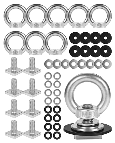T Track Mount Tie Down Anchor for Roof Rack, M8 Heavy Duty Ring Shaped Eye Bolt, Stainless Steel T Bolt Eye Nut Tie Down Rings for Holding Bungee Cord, Ropes, Hooks - size: M8x18mm-Silver, 8 Pack