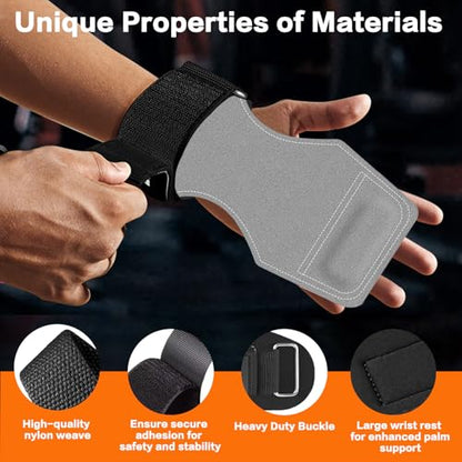 Weight Lifting Wrist Strap, Double-Layer Leather Wrist Straps for Gym Strength Training Weightlifting,Deadlift and Powerlifting, Enhance Grip Strength Neoprene Padding Gym Workout Lifting Straps Men/Women Pair - color: Gray