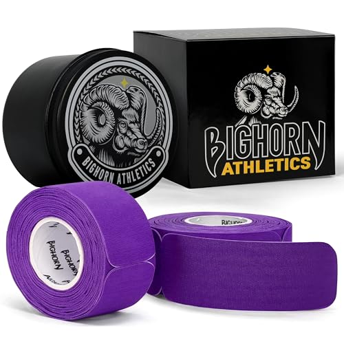 Bighorn Athletics Blister Tape with Tin Case, Precut Strips, 2-Pk, Purple | Waterproof strips protect fingers & feet from blisters during golf, hiking & bowling. Stretchable, skin-friendly & stays on. - color: Purple, size: 2-Pack