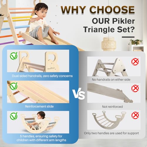 Pikler Triangle Set with Safe Handle, Climbing Toys for 1-3 Year | Foldable 7-in-1 Montessori Toddler Climbing Toys Indoor, Wooden Pickler Climbing Set, Baby Jungle Gym & Playground, Pink - color: Mauve Pink