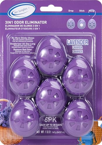 Air Jungles Shoe Deodorizer Balls 6 Ct, Lavender Scent | Odor Remover Balls for Sneakers, Gym Bags, Lockers, Closets, Hampers, and Drawers, Essential Oil Provides Natural Freshness - size: 6 Count (Pack of 1)