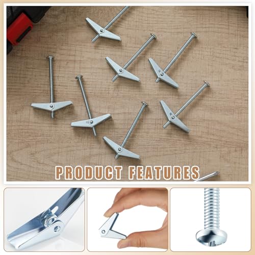 Yaocom 100 Pcs 1/8" x 2" Toggle Bolts Butterfly Screws Anchors Heavy Duty Wall Anchors for Drywall with Wing Nuts for Hanging Heavy Objects on Drywall - size: 1/8" X 2"