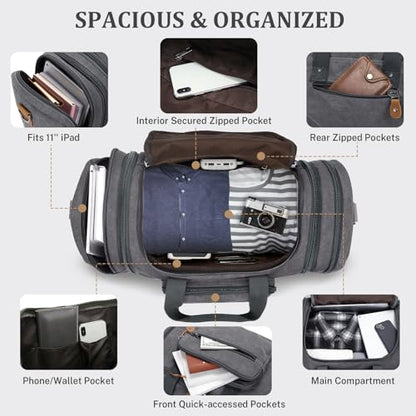 Gonex Canvas Duffle Bag for Travel, 60L Duffel Overnight Weekend Bag (Gray) - color: Grey, size: X-Large-60L (Without Shoe Compartment)
