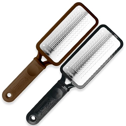 Microplane Colossal Foot File, Black and Brown - The Original Stainless-Steel Foot Scraper, Dead Skin/Callus Remover for Feet, Foot Scrubber, Pedicure Tools for Salon-Quality Foot Care (2 Piece Set) - style: Brown & Black