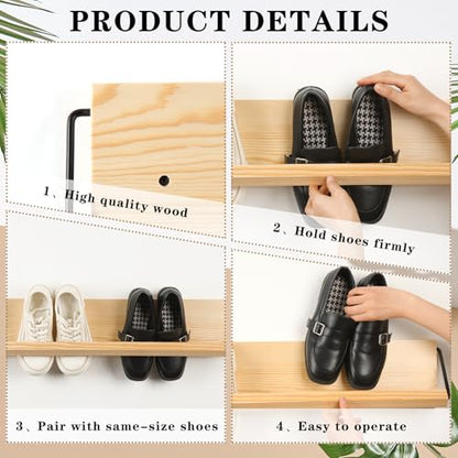 Mifoci 2 Pcs Wall Mounted Shoe Rack Organizer Wooden Modern Compact Wall Space Saving Shoe Holder Storage for Sneaker Footwear Slipper Boots Entryway Narrow Spaces Hallway(39.37'' Long) - size: 39.37'' Long