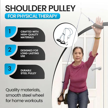 Shoulder Pulley for Physical Therapy - Shoulder Pain Relief | Exercise Equipment for Home Workouts | Pulleys for Shoulder Rehab Over Door|Foam Handles w/Fastening Tape|Rotator Cuff, Stroke & Arthritis