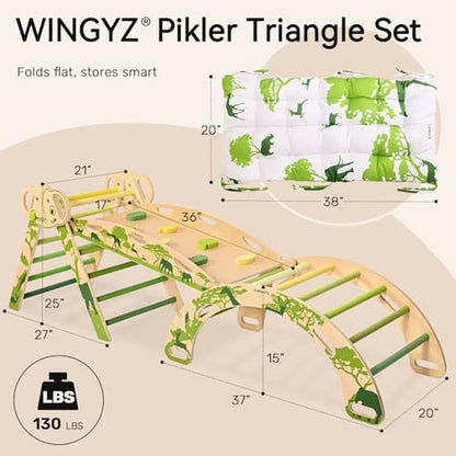 WINGYZ Pikler Triangle Set, Montessori 8-in-1 Foldable Climbing Set | Reversible Animal Slide, Patent-Protected Jungle Gym, Safe 2.35in Gap, ASTM F963 Standards for Toddlers 18M-5Y, Green - color: Green