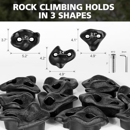18PCS Climbing Holds for Kids,Large Climbing Holds for Play Set, Rock Wall Climbing Kit with Hardware for Indoor and Outdoor Climbing, Swingset - Adult Rock Wall Holds with Mounting Hardware (Black) - style: 18pcs Climbing Holds