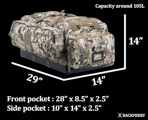 Large Duffle Bag Duffel Pack with Backpack Shoulder Straps and Shoes Compartment 105L for Sports Travel Hunting Camping. - color: AT Camo