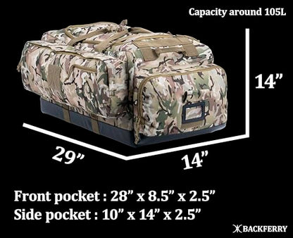 Large Duffle Bag Duffel Pack with Backpack Shoulder Straps and Shoes Compartment 105L for Sports Travel Hunting Camping. - color: AT Camo