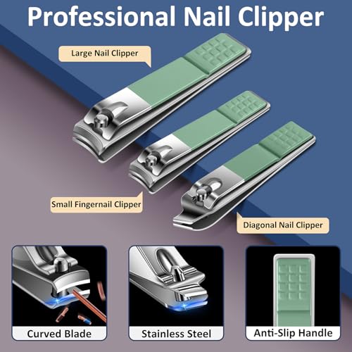 BLESWIN 10-Piece Nail Clipper Manicure Set, Professional Small Nail Care Kit , Nail Clipper Set for Women Men, Ladies Compact Manicure Tools in Case Green Leather Nail Care Gift Set. - color: 4-Green