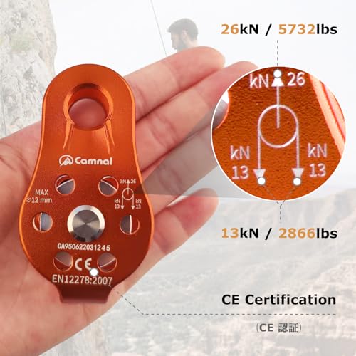 YAPJEB 26kN Climbing Single Pulley, Aluminum Climbing Bearing Pulley CE Certified for for Heavy Duty, Climbing, Zipline, Hauling Outdoor Activity (Blue) - color: 26 kN - Blue