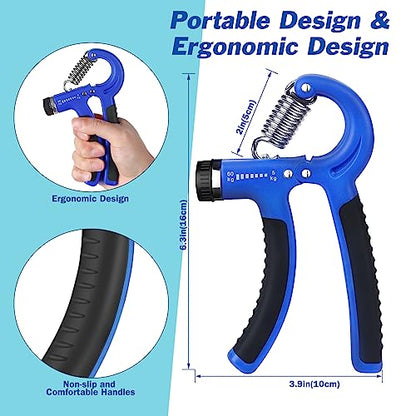 AIXPI Grip Strength Trainer, Hand Grip Exerciser Strengthener with Adjustable Resistance 11-132 Lbs (5-60kg), Forearm Strengthener, Hand Exerciser for Muscle Building and Injury Recover 2 Pack - color: Blue
