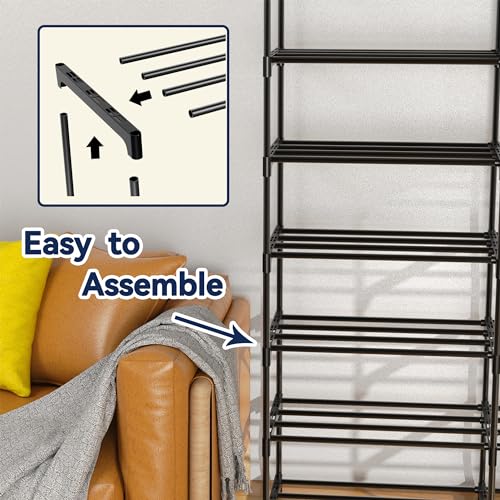 Large Shoe Rack Organizer, 2-Row 8-Tier Tall Shoe Storage Shelf for Closet, Entryway, Garage, Metal Free Standing Shoe Holder for 28-32 Pairs Shoes, Sturdy Stackable Shoe Stand for Bedroom - size: 2 Row 8 Tier