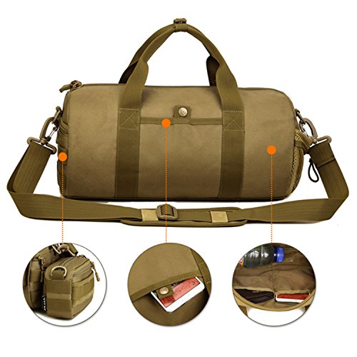 Huntvp Small Tactical Duffle Bag MOLLE Handbag Gear Military Travel Carry On Shoulder Bag Small Valise - color: Brown