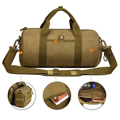 Huntvp Small Tactical Duffle Bag MOLLE Handbag Gear Military Travel Carry On Shoulder Bag Small Valise - color: Brown