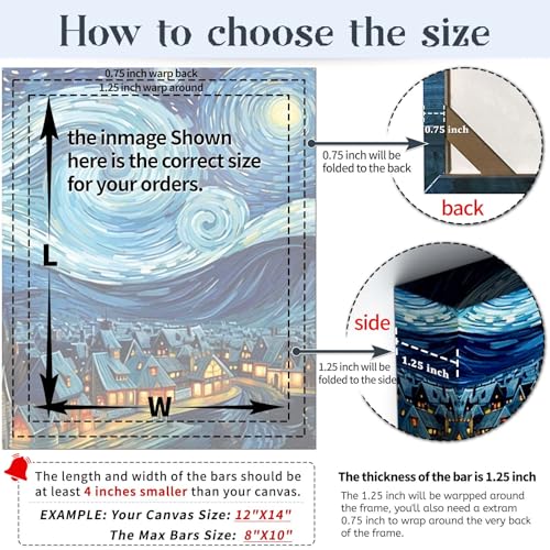 Canvas Stretcher Bars 8x12 Inch Frame Kit, Available in 25+ size Wood Stretcher Bars for Home and Office, Gallery Wrap Wall Arts Supply for Oil Painting, Poster, Picture & Paint by Numbers - size: 8" x 12"