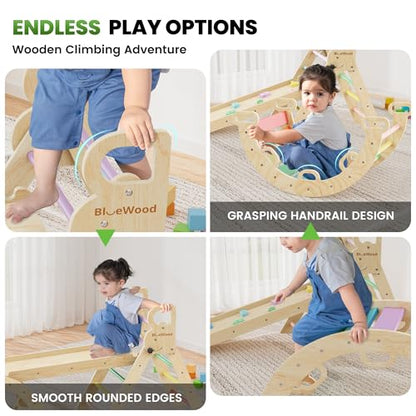 Pikler Triangle Set with Safe Handle, Climbing Toys for 1-3 Year | Foldable 7-in-1 Montessori Toddler Climbing Toys Indoor, Wooden Pickler Climbing Set, Baby Jungle Gym & Playground, Rainbow - color: Rainbow