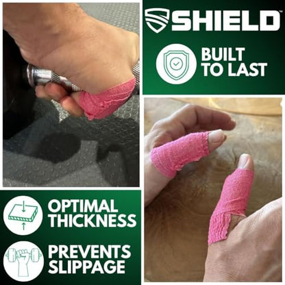 SHIELD | Weightlifting Tape - Made in USA, Hook Grip, Cross-Training, WOD Grip Tape 3-Pack– Durable, Non-Slip, Comfortable Stretchy Athletic Tape – Thumb, Wrist, Finger Protection (Pink) - color: Pink