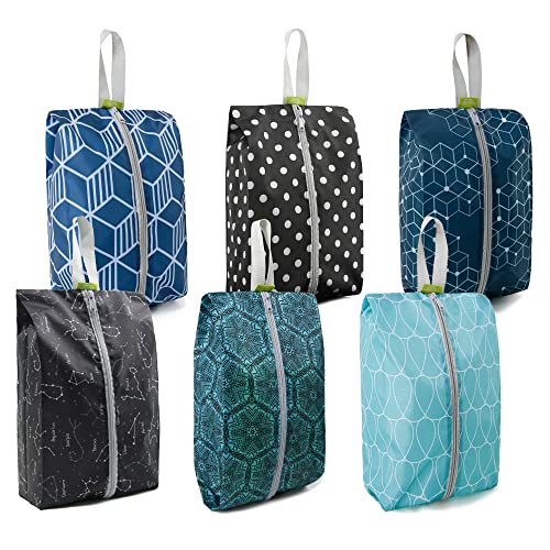 BeeGreen Shoe Organizer Shoe Bags For Travel with Zipper Closure, Shoe Storage Organizer with Handle Travel Bags, Green Blue Lightblue-Geometry, Large, Green Blue Lightblue-geometry - color: Green Blue Lightblue-geometry