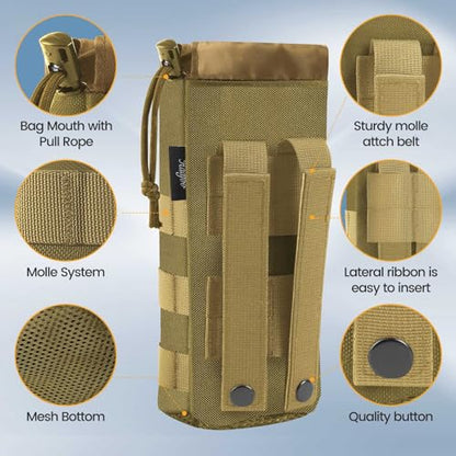 Molle Water Bottle Holder, Upgraded 1000D Nylon Tactical Molle Water Bottle Pouch, Sports Water Bottle Bag Bottom Mesh Lining Hydration Carrier for Camping, Climbing, Hiking and Travelling - color: Tan-2pack