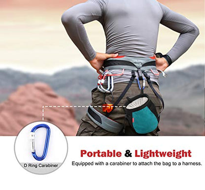 Moko Rock Climbing Chalk Bag, Bouldering Chalk Pot Bucket with Adjustable Belt & Carabiner Drawstring Climbing Gear - color: Light Blue & Black, style: Cylinder