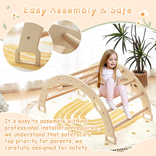 Kids Climber Arch Rocker with Cushion, Montessori Climber Climbing Toys | Arch Climber Wooden Indoor Playground with Cushion for Kids, Large Children Arch Climbing for Toddler Indoor Black