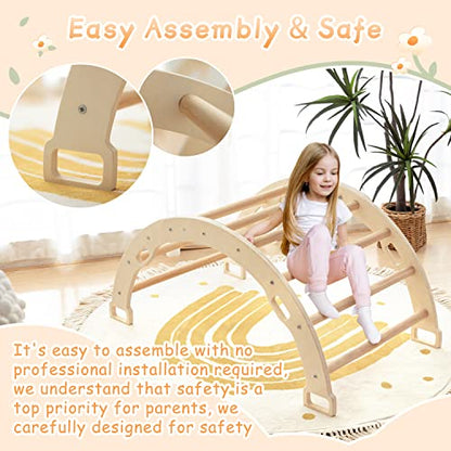 Kids Climber Arch Rocker with Cushion, Montessori Climber Climbing Toys | Arch Climber Wooden Indoor Playground with Cushion for Kids, Large Children Arch Climbing for Toddler Indoor Black