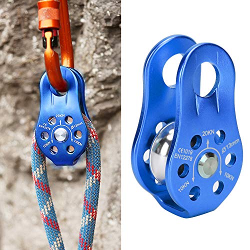 20KN Small Rope Pulley, Rock Climbing Pulley with Ball Bearings for Rock Climbing, Traction, Transportation, and More - color: Blue