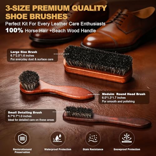 16-in-1 Shoe Polish Kit, Leather Shine Care Cleaning Kit, Black Brown Neutral Shoe Polish, Saddle Soap Mink Oil for Boots, 3 Horsehair Brushes, Sponges, Cloth with Travel Bag, Gift for Men Women