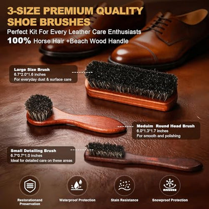 16-in-1 Shoe Polish Kit, Leather Shine Care Cleaning Kit, Black Brown Neutral Shoe Polish, Saddle Soap Mink Oil for Boots, 3 Horsehair Brushes, Sponges, Cloth with Travel Bag, Gift for Men Women