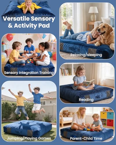 Crash Pads for Kids Sensory, Climbing Crash Pads, Crash Mat Sensory Room Play Equipment, Soft Foam Landing Zone, Luxe Velour, Cover Washable - size: 4FT