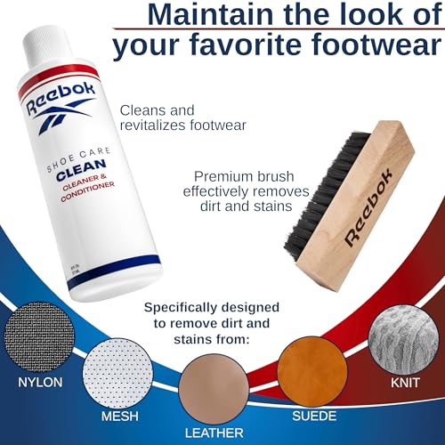 Reebok Restore Kit - Shoe Cleaner Kit, 6oz Cleaner and Conditioner with Premium Shoe Cleaning Brush - Shoes Cleaner Kit for Sneakers, Leather, Suede, Canvas & More