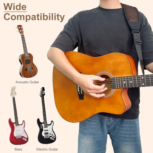 Guitar Bass Strap, Embroidered Electric Guitar Strap, Double Adjustable Buckle, Length Adjustable from 49" to 63", Equipped with 3" 3D Foam Padding, Suitable for Taller Guitarists, Smooth Brown. - color: Smooth Brown(49"-63")